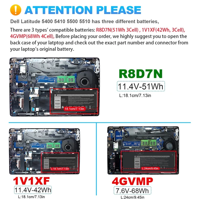 Alt view image 2 of 7 - R8D7N 4GVMP 1V1XF Laptop Battery Compatible with Dell Precision 3540 M3550 Latitude 5400 5410 5500 5510 Inspiron 7590/7591/7791 2-in-1 Series P80F P80F001 P84F H82T6 0C5GV2 W8GMW 0W8GMW 0R8D7N