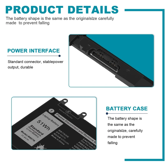 Alt view image 4 of 7 - R8D7N 4GVMP 1V1XF Laptop Battery Compatible with Dell Precision 3540 M3550 Latitude 5400 5410 5500 5510 Inspiron 7590/7591/7791 2-in-1 Series P80F P80F001 P84F H82T6 0C5GV2 W8GMW 0W8GMW 0R8D7N