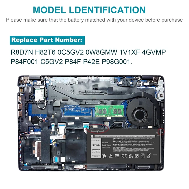 Alt view image 5 of 7 - R8D7N 4GVMP 1V1XF Laptop Battery Compatible with Dell Precision 3540 M3550 Latitude 5400 5410 5500 5510 Inspiron 7590/7591/7791 2-in-1 Series P80F P80F001 P84F H82T6 0C5GV2 W8GMW 0W8GMW 0R8D7N