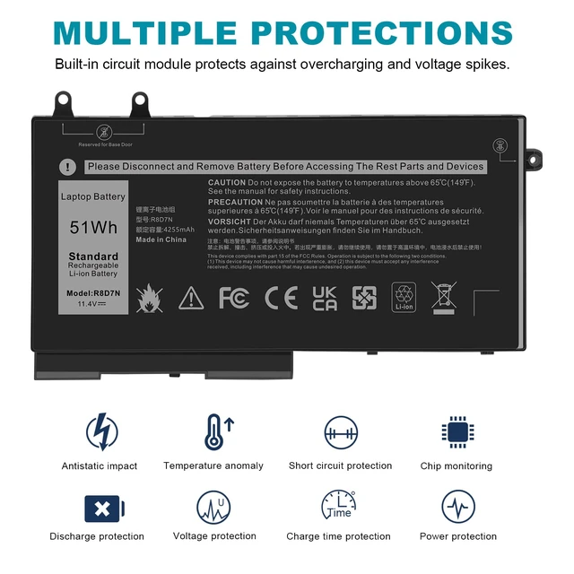 Alt view image 6 of 7 - R8D7N 4GVMP 1V1XF Laptop Battery Compatible with Dell Precision 3540 M3550 Latitude 5400 5410 5500 5510 Inspiron 7590/7591/7791 2-in-1 Series P80F P80F001 P84F H82T6 0C5GV2 W8GMW 0W8GMW 0R8D7N