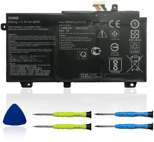 Main image of B31N1726 Battery for Asus FX80 FX86 TUF FX504 FX504G FX504GD FX504GE FX504GM FX505 FX505DT FX505DV FX505DU A15 FA506IU A17 FA706II Serie 11.4V 48Wh(Shape-A)