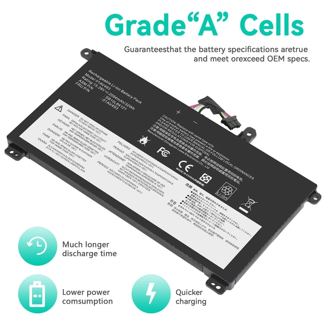 Alt view image 3 of 6 - Futurebatt 00UR891 01AV493 SB10L84122 Laptop Battery Replacement for Lenovo ThinkPad T570 T580 P51S P52S Series 00UR890 00UR892 SB10L84121 SB10L84122 SB10L84123
