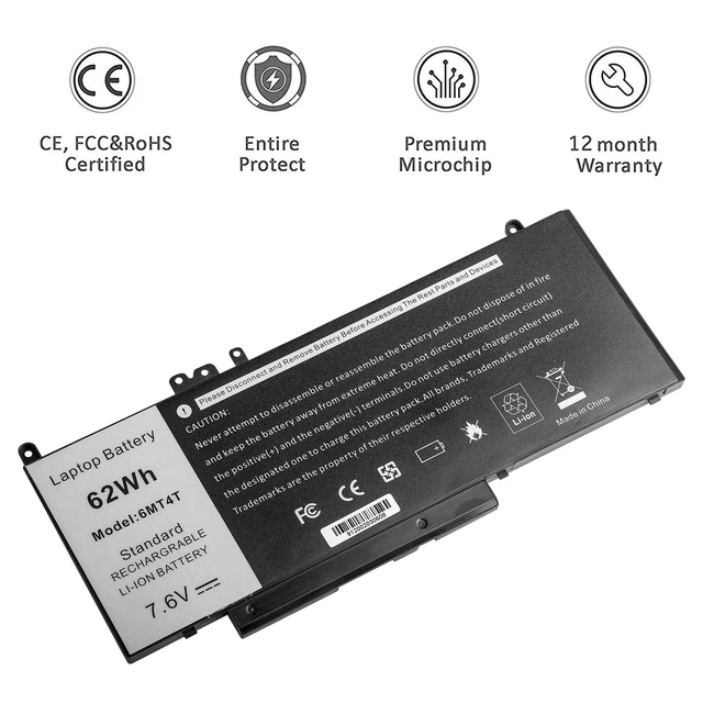 Alt view image 2 of 6 - TREE.NB E5470 E5570 Battery 62WH 6MT4T Battery for Dell Latitude 14 5470 E5470 15 5570 E5570 Notebook 15.6" Part Number:7V69Y TXF9M 79VRK 07V69Y 7.6V 4-Cell