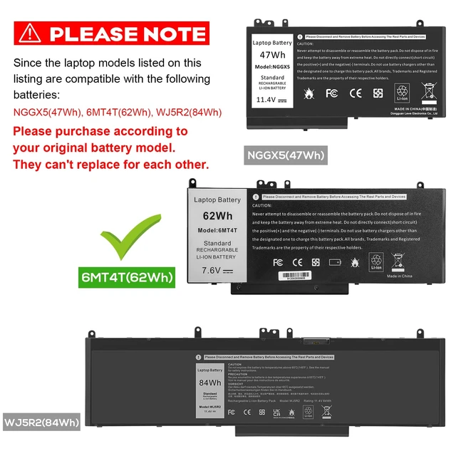 Alt view image 3 of 6 - TREE.NB E5470 E5570 Battery 62WH 6MT4T Battery for Dell Latitude 14 5470 E5470 15 5570 E5570 Notebook 15.6" Part Number:7V69Y TXF9M 79VRK 07V69Y 7.6V 4-Cell