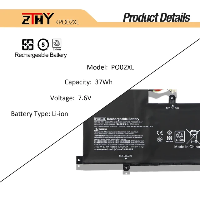 Alt view image 3 of 7 - ZTHY PO02XL Laptop Battery Compatible with HP Stream 11 Pro G3 G4 G4 EE G5 | 11-R 11-R014WM 11-R010NR 11-Y 11-AH 11-AK 11-Y001LA 11-AH011WM 11-AK0001NF Pavilion 11M-AP 11M-AP000 824560-005 7.6V 37Wh