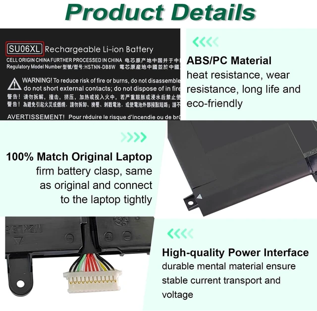 Alt view image 4 of 7 - 84.08Wh SU06XL L29184-005 for HP Spectre X360 Convertible 15-df0013dx | 15-df1043dx 15-df0033dx 15-df1033dx 15-df1045nr 15-df0069nr 15t-df000 15-df0xxx 15-df1xxx 15-DF 15T-DF Series SU06084XL