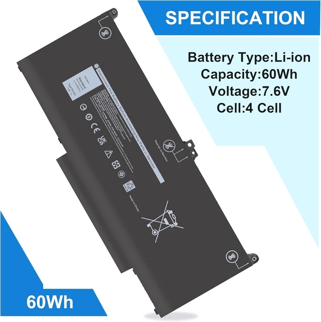 Alt view image 3 of 7 - 60Wh MXV9V Battery For Dell Latitude 5300 5310 7300 7400 E5300 E7300 E7400 | Latitude 5300/5310 2-in-1, for dell inspiron 7300/7306 2-in-1 Series N2K62 5VC2M 829MX 0X2YT 23VP6 P96G P97G P99G P100G