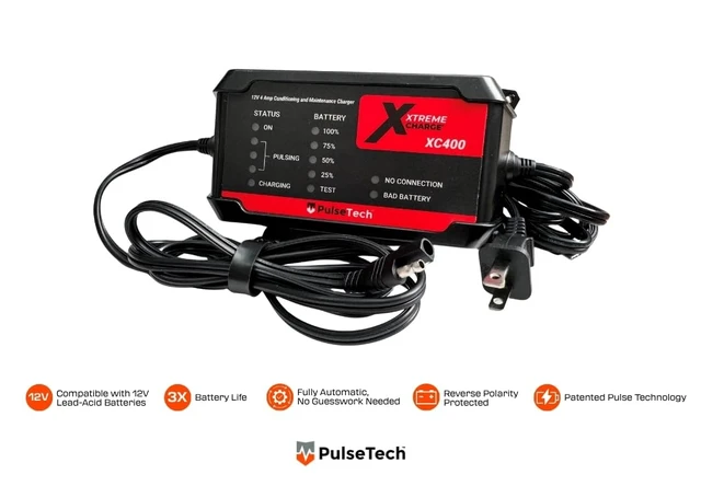 Alt view image 3 of 7 - PulseTech XC400 Xtreme Charge 4 AMP Smart Battery Charger & Maintainer | Test, Charge, Condition and Maintain All Types of 12V Lead-Acid Batteries