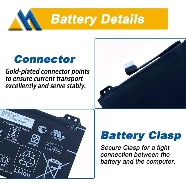 Alt view image 4 of 7 - GH02XL HP Laptop Battery Replacement for HP Chromebook 11A G8 11 G8 14 G6 Chromebook X360 11 G3 NA0010nr NA0010DS NA0010CASeries GHO2XL L75783-005 HSTNN-DB9M L75253-271 L75253-2C1 7.7V 47.3Wh 6000mAh