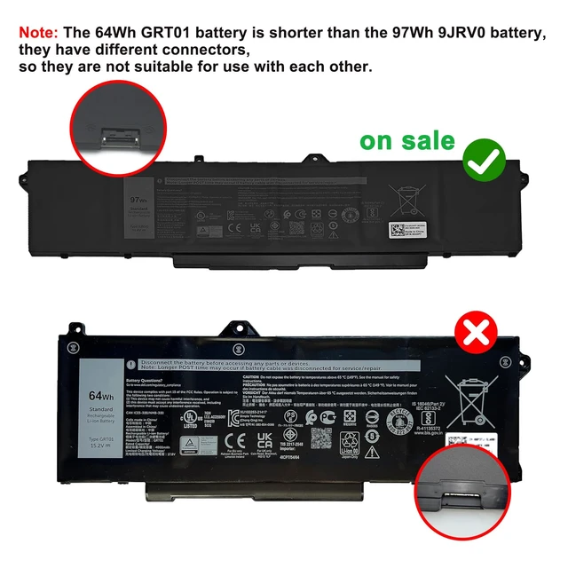 Alt view image 3 of 7 - BOWEIRUI 9JRV0 Laptop Battery for Dell Alienware M18 R1 R2 M17 R5 AMD | for Dell Precision 3561 3571 3581 Latitude 5521 5531 5421 5431 Series 05RGW 005RGW 53XP7 053XP7 11.4V 97Wh 8071mAh