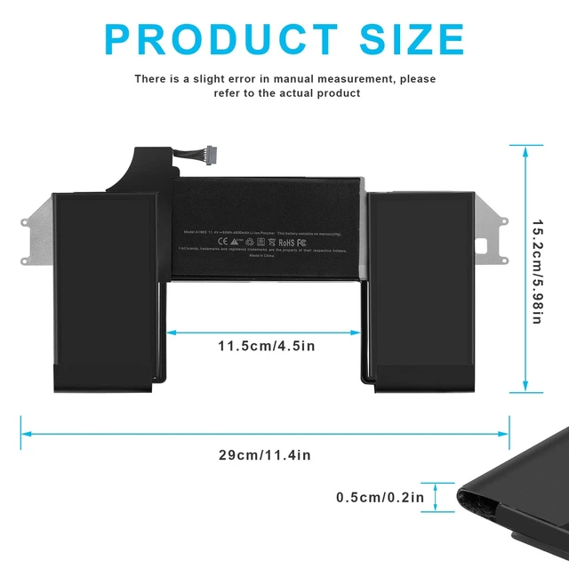 Alt view image 2 of 7 - A1965 Laptop Battery for MacBook Air 13" Retina A1932 (2018 2019, Early 2020) A2179 EMC 3184 3302 MacBook Air8,1 8,2 9,1 MRE82 MRE92 MVFH2 MWTJ2 MVH22 MVFM2 MVFK2 MREE2 MREC2 MREA2 MREF2 MUQT2 MUQU2