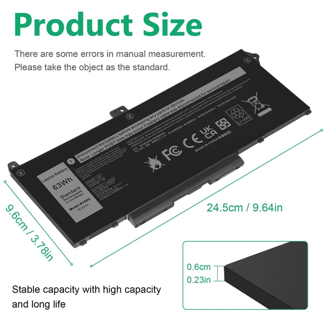 Alt view image 2 of 7 - ASUNCELL RJ40G 63Wh Laptop Battery Replacement for Dell Latitude 15 5520 Latitude 14 5420 Precision 15 3560 Series M033W 01K2CF 075X16 WY9DX P137G P137G001 P104F P104F001 0WK3F1 0M3KCN 15.2V 3941mAh