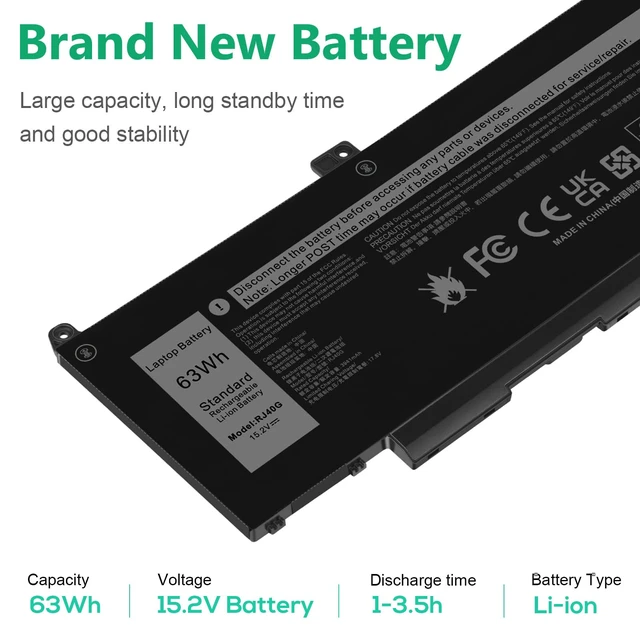 Alt view image 4 of 7 - ASUNCELL RJ40G 63Wh Laptop Battery Replacement for Dell Latitude 15 5520 Latitude 14 5420 Precision 15 3560 Series M033W 01K2CF 075X16 WY9DX P137G P137G001 P104F P104F001 0WK3F1 0M3KCN 15.2V 3941mAh
