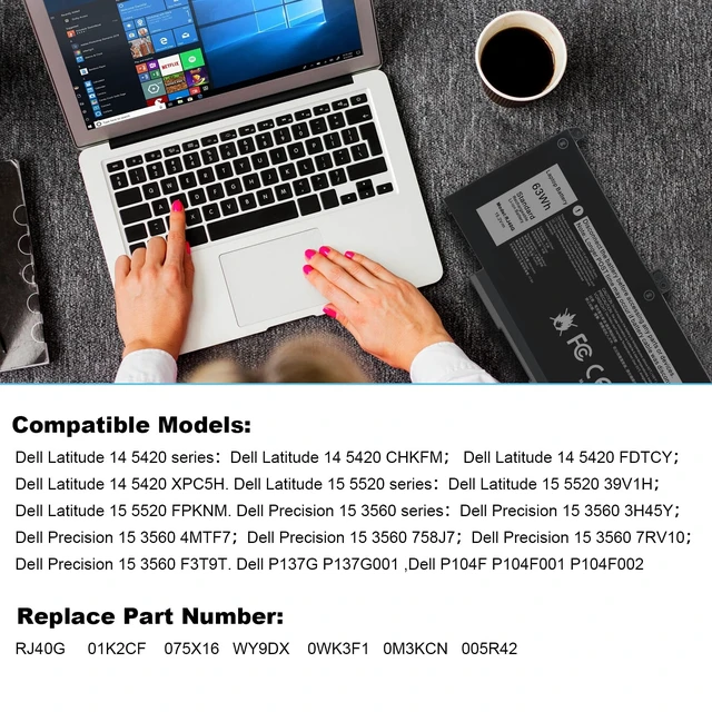 Alt view image 7 of 7 - ASUNCELL RJ40G 63Wh Laptop Battery Replacement for Dell Latitude 15 5520 Latitude 14 5420 Precision 15 3560 Series M033W 01K2CF 075X16 WY9DX P137G P137G001 P104F P104F001 0WK3F1 0M3KCN 15.2V 3941mAh