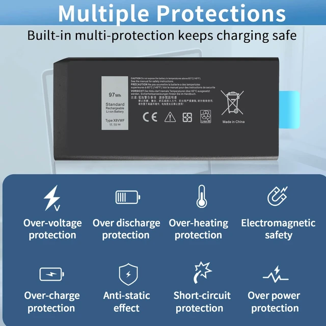 Alt view image 4 of 7 - 97Wh X8VWF CJ2K1 DKNKD Battery for Dell Latitude 14 Rugged 5404 5414 E5404 | Extreme 7404 7414 E7404 Series P45G P45G001 P45G002 P46G P46G001 P46G002 X8VWF CJ2K1 4XKN5 DKNKD 11.1V