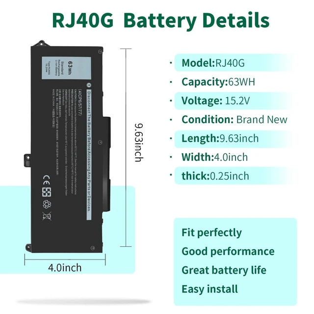 Alt view image 2 of 7 - DMKAOLLK 63WH RJ40G Battery for Dell Latitude 15 5520 Latitude 14 5420 | Precision 15 3560 Series Laptop, fit for Dell P137G P137G001 F P104F P104F001 RJ4OG 01K2F 075X16 WY9DX 0WK3F1 15.2V