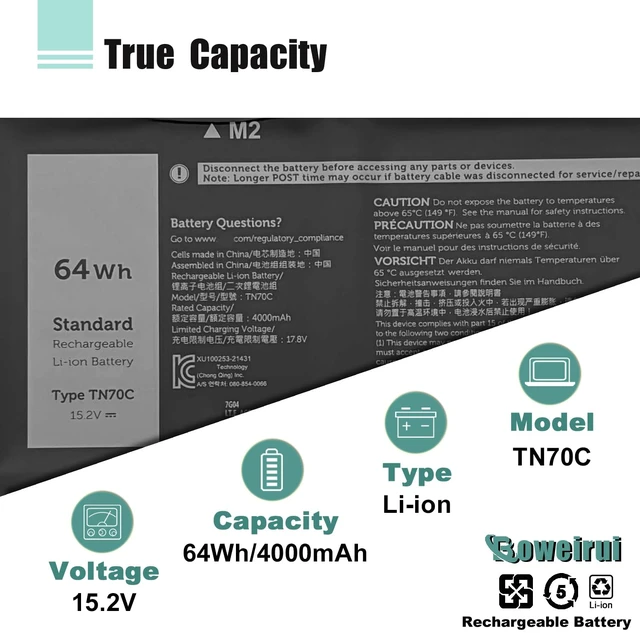 Alt view image 3 of 7 - TN70C Laptop Battery for Dell Latitude 3320 3420 3520 Series V6W33 0WV3K8 | for Dell Inspiron 3510 3511 3515 5310 5410 5415 5510; Inspiron 7415 2in1; 14 Plus 7420 7430; Vostro 3510 3511 5410 Series
