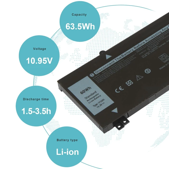 Alt view image 5 of 7 - 60Wh 1F22N Laptop Battery for Dell Alienware M15 R1 M17 R1, G5 15 5590 D2842W D2843W D2865B, G7 7590 7790 D2785B, P79F P37E P82F P40E P37E001 JJPFK 0JJPFK HYWXJ 0HYWXJ 01F22N 08622M 06YV0V XRGXX