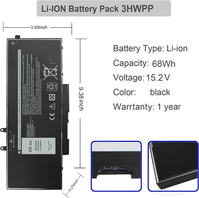 Alt view image 3 of 6 - Gomarty 68Wh 3HWPP Laptop Battery for Dell Latitude Precision Inspiron | for Latitude 5410 5510 5501 5401 5411 5511 Precision 3541 3551 Inspiron 7706 7500 7506 2-in-1 Black JG75F 10X1J N2NLL 1VY7F