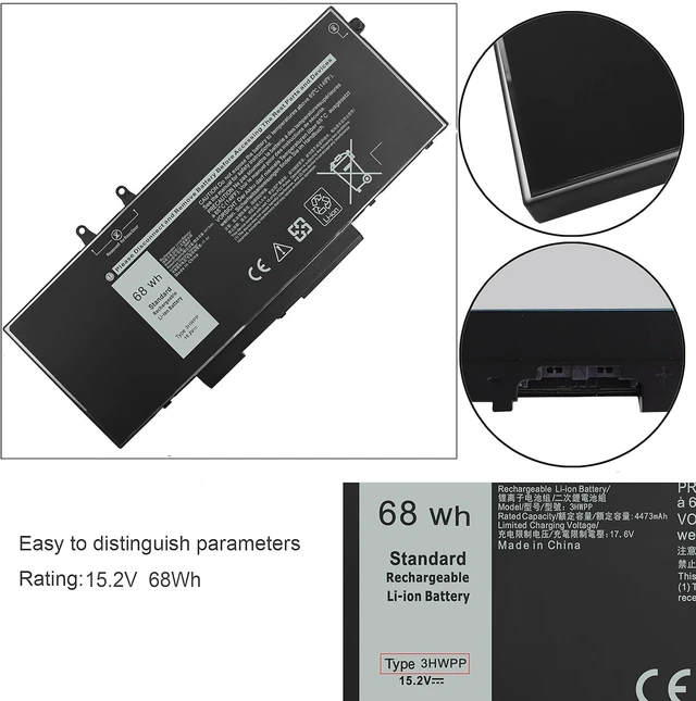 Alt view image 5 of 6 - Gomarty 68Wh 3HWPP Laptop Battery for Dell Latitude Precision Inspiron | for Latitude 5410 5510 5501 5401 5411 5511 Precision 3541 3551 Inspiron 7706 7500 7506 2-in-1 Black JG75F 10X1J N2NLL 1VY7F