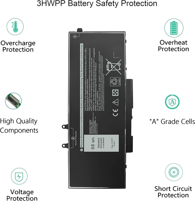 Alt view image 4 of 6 - Gomarty 68Wh 3HWPP Laptop Battery for Dell Latitude Precision Inspiron | for Latitude 5410 5510 5501 5401 5411 5511 Precision 3541 3551 Inspiron 7706 7500 7506 2-in-1 Black JG75F 10X1J N2NLL 1VY7F