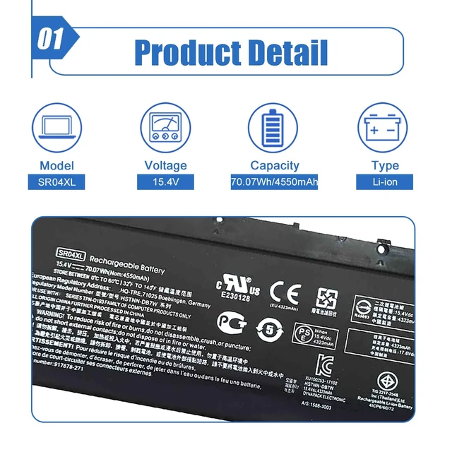 Alt view image 2 of 6 - Dentsing SR04XL SR03XL 917724-855 Laptop Battery Replace for HP Omen 15 15-CE0XX 15-DC0XX 15-CE198WM 15-CE015DX Pavilion 15-CB0XX 15-CB041NR 15-CX0056WM Series l08855-855