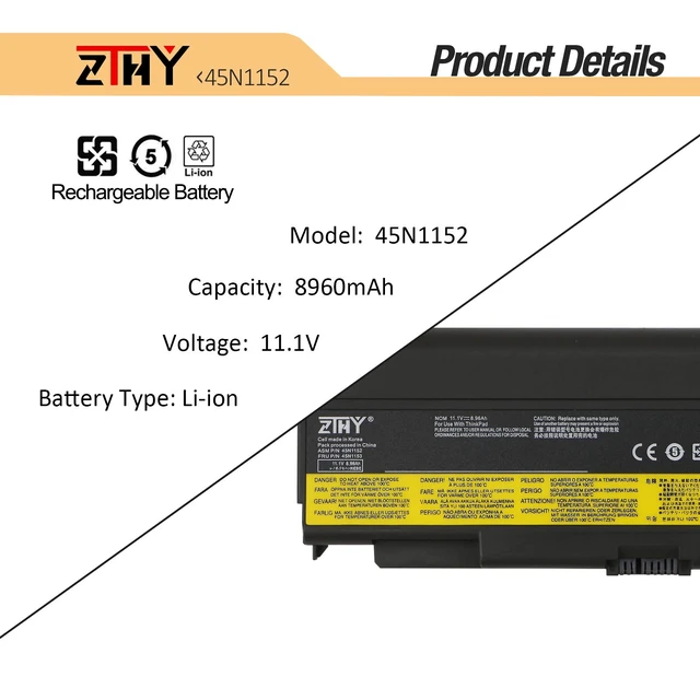 Alt view image 3 of 7 - Battery Replacement for Lenovo ThinkPad T440P T540P W540 W541 L440 L540 | 45N1144 45N1145 45N1148 45N1149 45N1152 45N1153 45N1150 45N1151 0C52864 0C52863 0C52864 Laptop Battery 8960mAh 9-Cell 57++