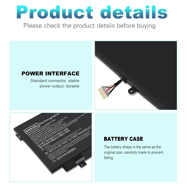 Alt view image 4 of 7 - SH03XL Laptop Battery for HP Spectre X360 13-W023DX 13-AC001NA 13-AC013DX 13-AC033DX 13-AC037TU 13-AC052NA 13-W013DX 13-W031NG 13-W002NG 13-W003NG Series HSTNN-LB7L TPN-Q178 859026-421 901308-421