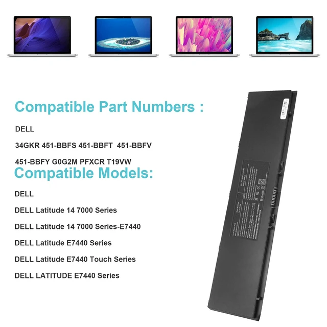 Alt view image 4 of 7 - E7440 E7450 Laptop Battery for Dell Latitude 14 7000 E7440 E7450 E7420 7440 7450 PFXCR 34GKR F38HT G95J5 0G95J5 3RNFD G0G2M T19VW V8XN3 E225846 909H5 0909H5 5K1GW 451-BBFT 451-BBOG 451-BBFV 451-BBFY