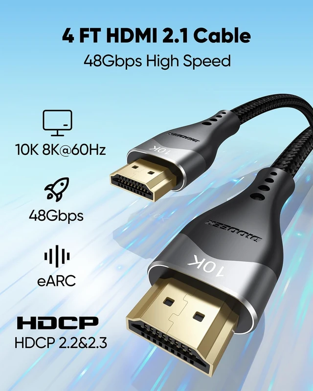 Alt view image 2 of 7 - HDMI Cable 4FT 10-Pack 10K 8K 4K, HDMI 2.1 Cable 48Gbps Ultra High Speed | HDMI Braided Cord 8K@60Hz, 4K@120Hz, eARC, HDR10+, HDCP2.3 for Laptop, Monitor, HDTV, Projector, PS5/PS4, Xbox