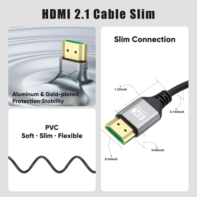 Alt view image 6 of 7 - MOSIMLI 8K Slim HDMI Cable 10FT 5-Pack, Ultra High-Speed 48Gbps | Supports VRR, ALLM, ARC/eARC, HDCP2.3, Dolby Atmos & DTS:X, HDR10+ for TV, Monitor, Computer, Laptop, Projector, PS5, Xbox