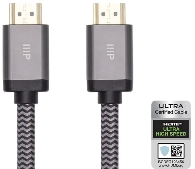 Main image of Monoprice 8K Certified Braided Ultra High Speed HDMI 2.1 Cable - 8K@60Hz, 48Gbps, CL2 Rated, 24AWG, 25 Feet, Black