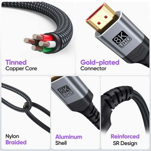 Alt view image 4 of 7 - High Speed HDMI 2.1 Cable 8K 6FT 10-Pack for Computer TV CL3 Rated,Shielded | 6FT HDMI Cord Multipack,HDCP 2.3,4K@165Hz 8K@60Hz,HDR10 eARC,ARC,3D for PC,PS5,PS4,Xbox,HDTV,Fire/Roku/Streaming TV