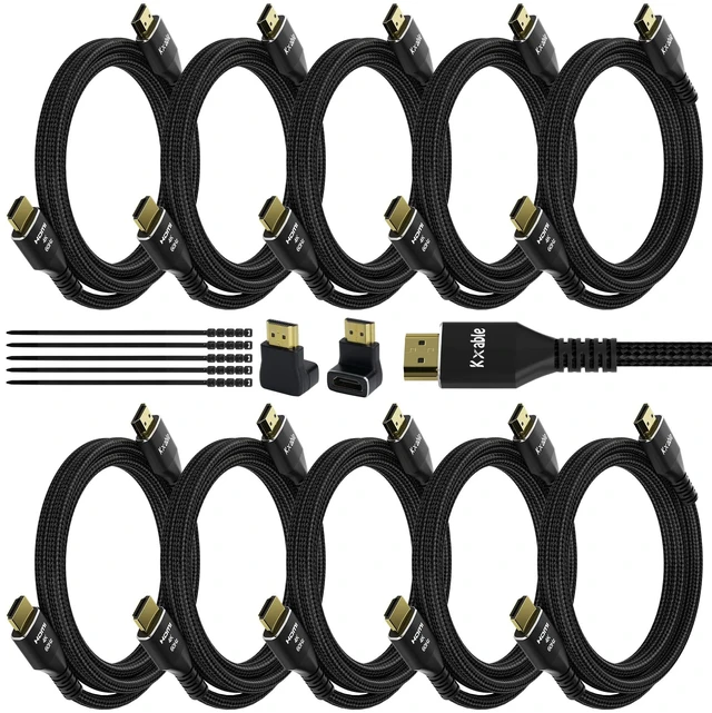 Main image of 4K HDMI Cable 15 Feet (10 Pack), Ultra HD HDMI 2.0 Cable, Nylon Braided & Gold-Plated Connectors, 4K @ 60Hz, 2K,1080P, HDCP 2.2, ARC, Bulk HDMI Cables for Laptop, Monitors, HDTV, PS5, Xbox One & More