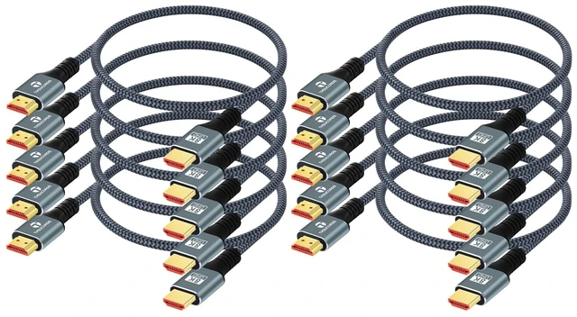 Main image of Thsucords 8K 4K HDMI Cable 1.6FT 10 Pack, High Speed Braided HDMI to HDMI 2.1 Cord Supports 8K@60Hz, 4K@120Hz 144Hz 48Gbps Compatible with Roku TV/PS5/HDTV/Blu-ray