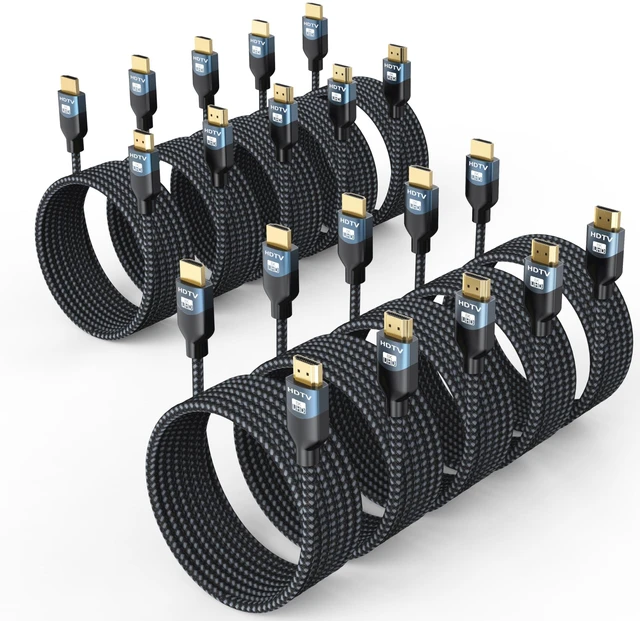 Main image of RyzzRooa 8K HDMI 2.1 Cable, 10FT, 10-Pack, 48Gbps Ultra High Speed | Braided Cord. 8K@60Hz, 4K@120Hz. Long Reach for Hhome Theater and Soundbar. HDCP 2.2/2.3, eARC, HDR10+, VRR, QMS, QFT
