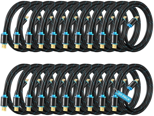 Main image of Maximm HDMI Cable 4K 3 Ft, 20-Pack, Braided, 18 Gbps, Gold-Plated | 18 Gbps bandwidth supports 4K at 60Hz, HDR, Dolby Vision, and Audio Return Channel