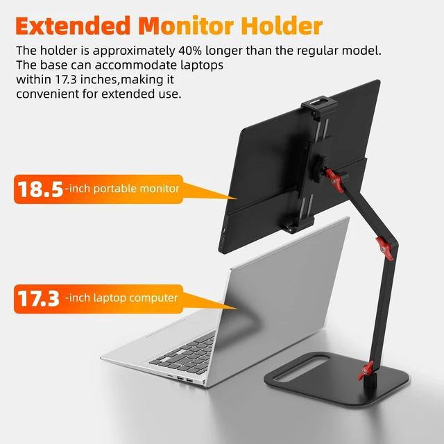 Alt view image 4 of 7 - Upgrade Portable Monitor Stand Tool-Free Adjustment Tablet Holder | Vertical Portable Monitor Holder for 15.6 17.3 18.5 Inch Screen, Ergonomic Travel Monitor Mount, Tablet Stand for iPad 12.9