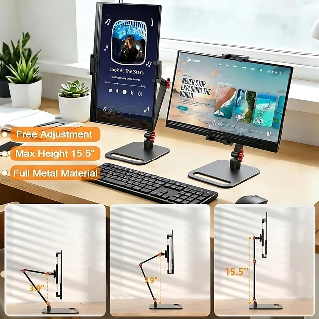 Alt view image 2 of 7 - Upgrade Portable Monitor Stand Tool-Free Adjustment Tablet Holder | Vertical Portable Monitor Holder for 15.6 17.3 18.5 Inch Screen, Ergonomic Travel Monitor Mount, Tablet Stand for iPad 12.9
