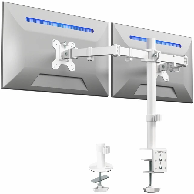 Main image of VIVO Dual Monitor Desk Mount for 13 to 30 inch Screens, STAND-V002W | White, Articulating, Adjustable Monitor Arm, Grommet or C-Clamp Mounting, Computer Stand for 2 Monitors, Holds 22 lbs Each