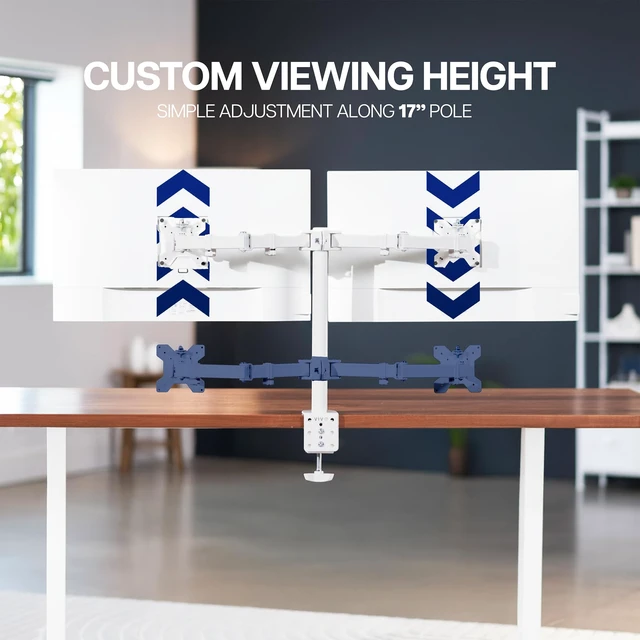 Alt view image 5 of 7 - VIVO Dual Monitor Desk Mount for 13 to 30 inch Screens, STAND-V002W | White, Articulating, Adjustable Monitor Arm, Grommet or C-Clamp Mounting, Computer Stand for 2 Monitors, Holds 22 lbs Each