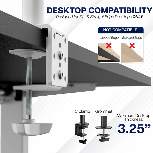 Alt view image 6 of 7 - VIVO Dual Monitor Desk Mount for 13 to 30 inch Screens, STAND-V002W | White, Articulating, Adjustable Monitor Arm, Grommet or C-Clamp Mounting, Computer Stand for 2 Monitors, Holds 22 lbs Each