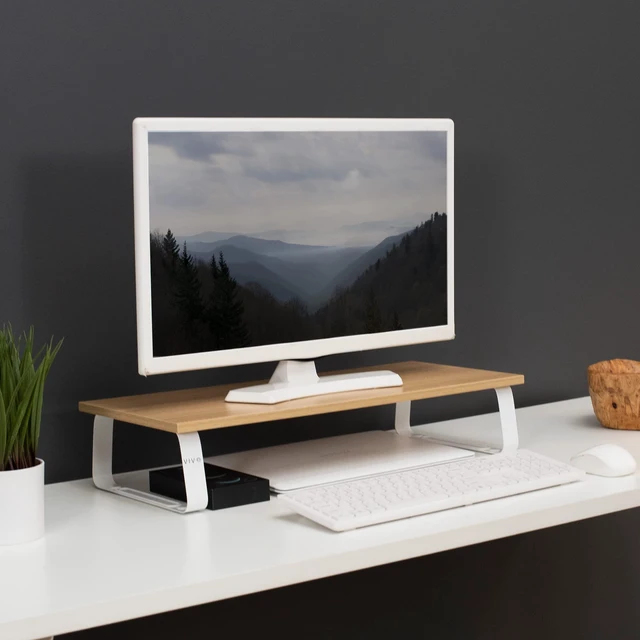 Alt view image 2 of 7 - VIVO 24 inch Monitor Stand, Wood and Steel Desktop Riser, Screen, Keyboard, Laptop, Small TV, Ergonomic Desk and Tabletop Organizer, Light Wood, STAND-V000WM
