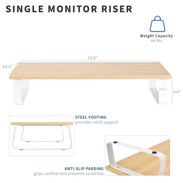 Alt view image 3 of 7 - VIVO 24 inch Monitor Stand, Wood and Steel Desktop Riser, Screen, Keyboard, Laptop, Small TV, Ergonomic Desk and Tabletop Organizer, Light Wood, STAND-V000WM