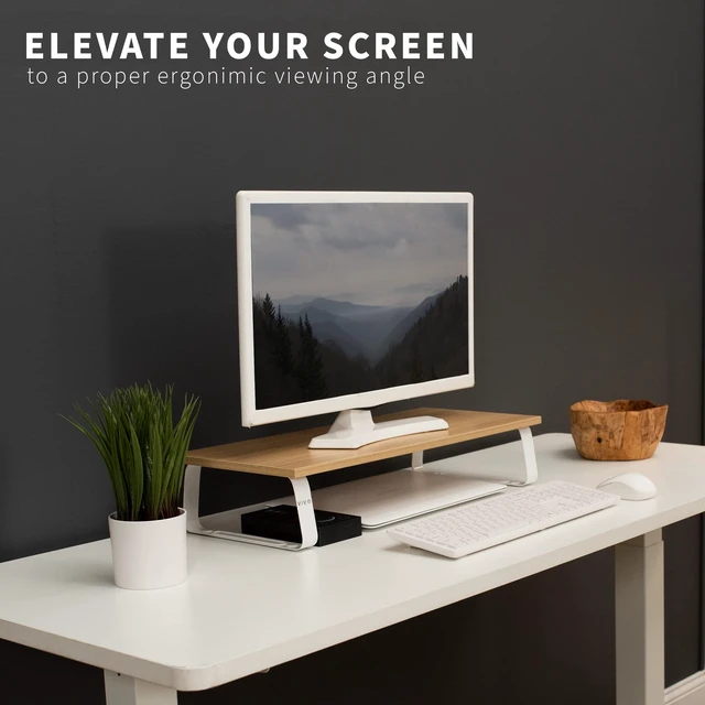 Alt view image 7 of 7 - VIVO 24 inch Monitor Stand, Wood and Steel Desktop Riser, Screen, Keyboard, Laptop, Small TV, Ergonomic Desk and Tabletop Organizer, Light Wood, STAND-V000WM