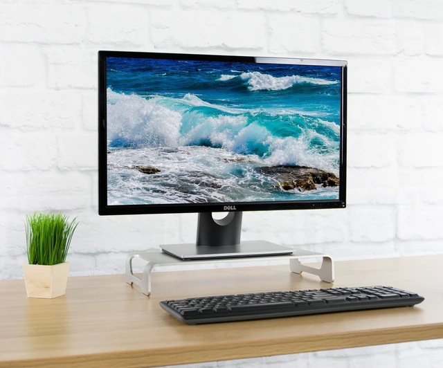 Alt view image 4 of 4 - VIVO Silver Aluminum 16 inch Wide Monitor Riser, Ergonomic Desktop Stand, Modern Tabletop Organizer STAND-V000H