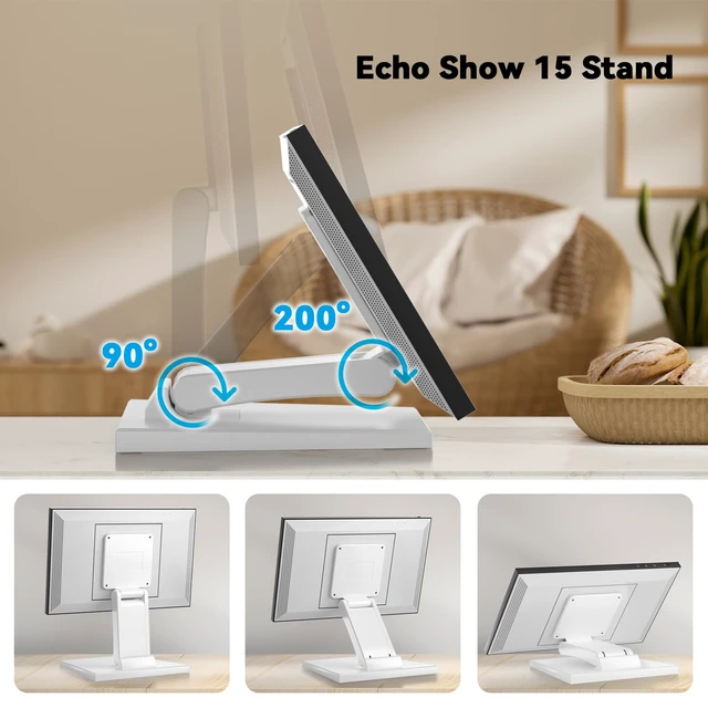 Alt view image 7 of 7 - Jakeko for Amazon Alexa Show 15 Stand Mount Tilt Soporte para Alexa Accessories Eco Show 15 Accessories Adjustable Rotation Bracket Easy Installation Foldable Easy Storage (White)