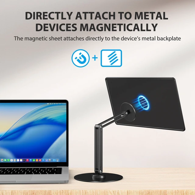 Alt view image 3 of 7 - UPERFECT Magnetic VESA Stand, Adjustable Aluminum Arm for Portable Monitor | Magnetic Upgrade, 75×75mm VESA Mount, Adhesive Metal Plates, 360° Swivel Base, Supports 1019" Screens Up to 4.4 lbs
