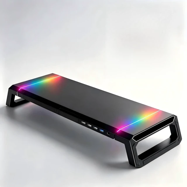 Main image of Petify Computer Monitor Stand Riser with Storage Drawer, USB Hub, RGB | Adjustable 16.1-21.7 in width; holds 72 lb; phone holder; fits a wide monitor or laptop; gaming desk organizer, black