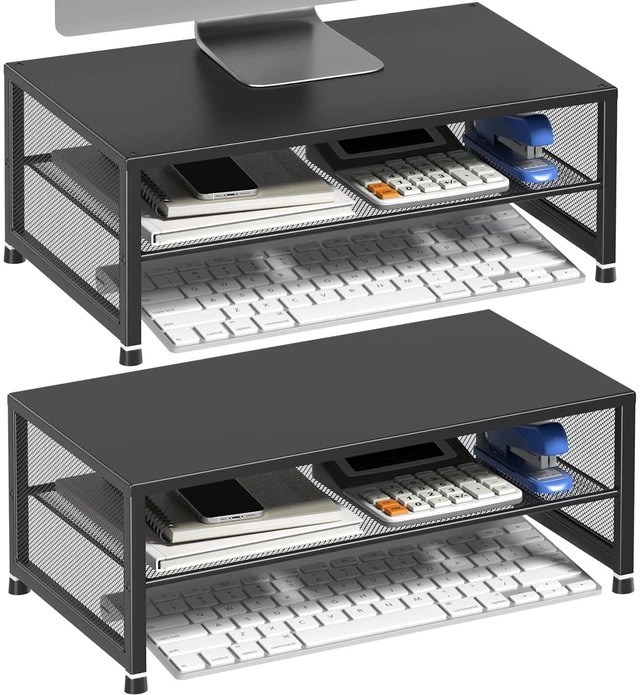 Main image of ECOLOVI 2-Tier Computer Monitor Stand Riser, Printer & Laptop Stand, Office Desk Accessories, Workspace Desk Organizer for Home Office Supplies, Black 2-Pack
